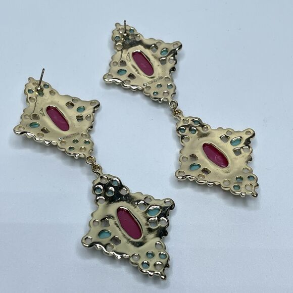 BaubleBar Gold Tone Turquoise Blue White Mauve Cabochon Dangle Earrings Bold - Picture 5 of 7